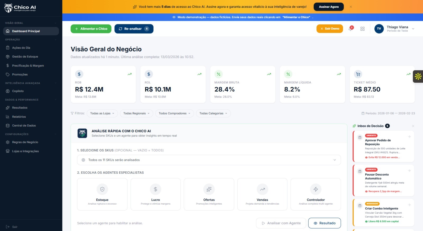 A tela de Precificação e Margem do FARO