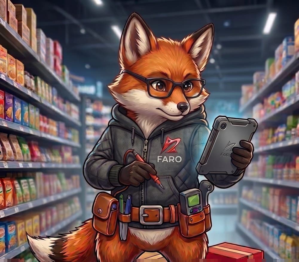 O FARO, o mascote da RenovRetail, conferindo a gôndola